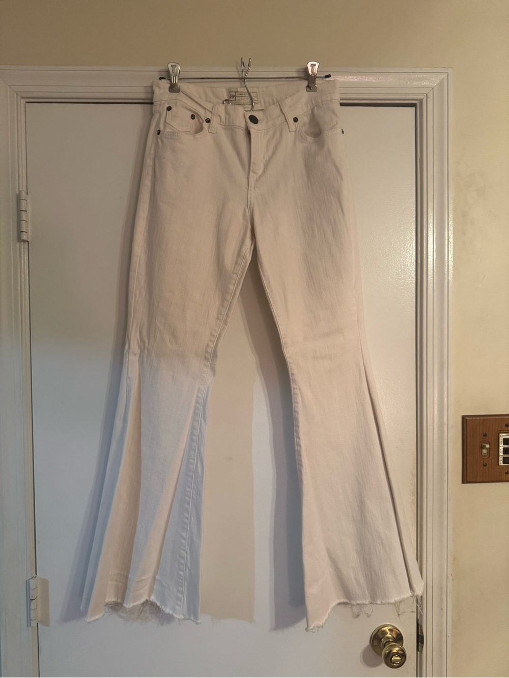 Free People White Flare Jeans with Raw Hem
